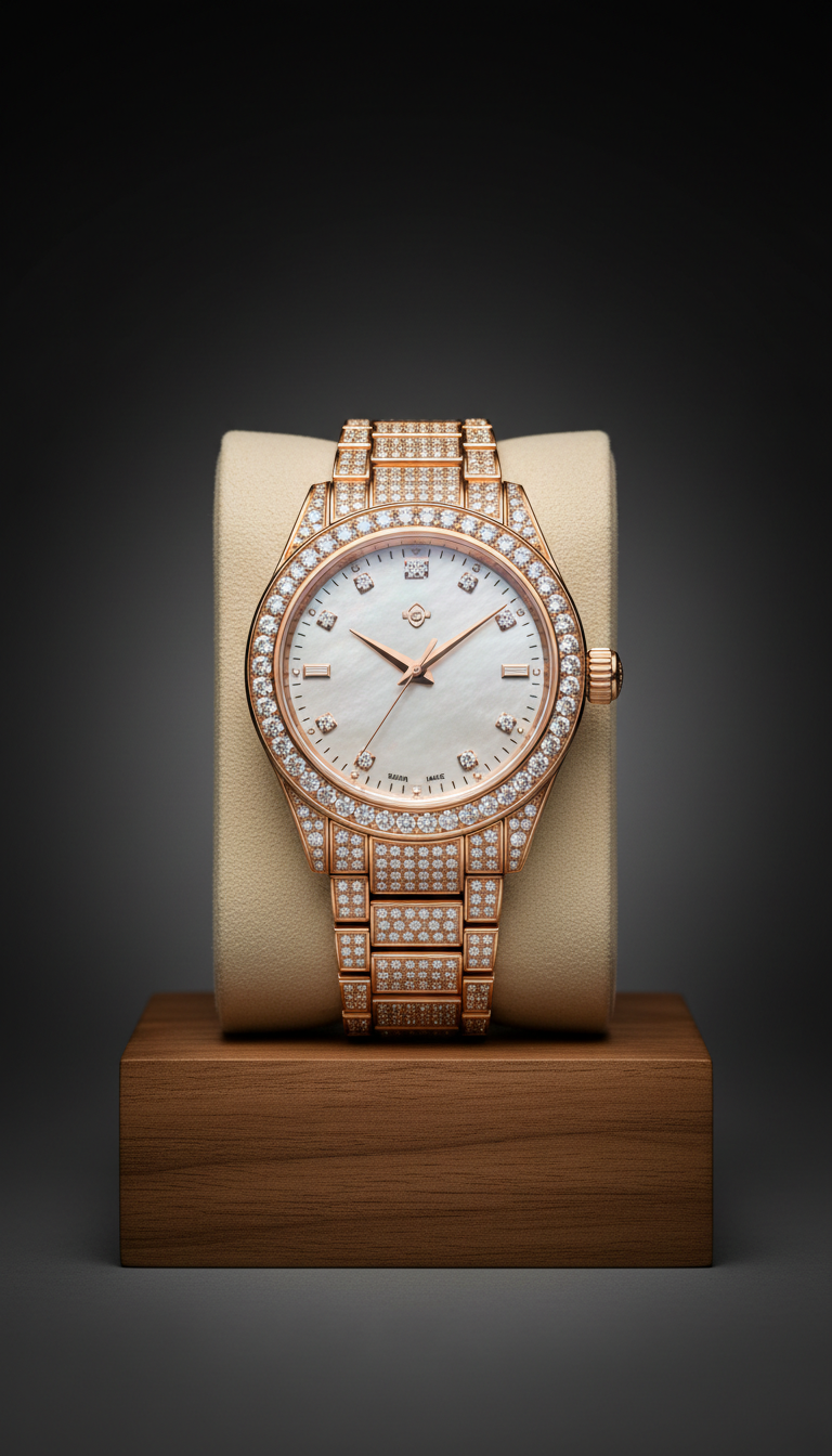 Montre automatique or rose et diamants
